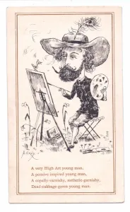 Victorian Greeting Card of an Aesthetic artist painting a picture, c.1881 (monochrome) Victorian Greeting Card of an Aesthetic artist painting a picture, c.1881 (monochrome)