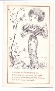 Victorian Greeting Card of an Aesthetic strumming a lute, c.1881 (monochrome) Victorian Greeting Card of an Aesthetic strumming a lute, c.1881 (monochrome)