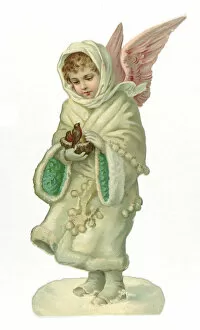 Ephemera And Silhouettes Gallery: Victorian scrap paper relief of a winged child (colour litho)