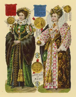 Victorian scrap: Queen Mary I, Queen Elizabeth I Victorian scrap: Queen Mary I, Queen Elizabeth I