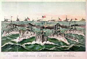 Our Victorious Fleets in Cuban Waters, pub. by Currier & Ives, 1898 (colour litho)
