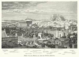 View of Athens from the east during the reign of the Roman Empire Hadrian, 2nd Century (engraving)