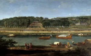 View of the castle of Saint Cloud with the royal gallery on the Seine Painting by Adam View of the castle of Saint Cloud with the royal gallery on the Seine Painting by Adam