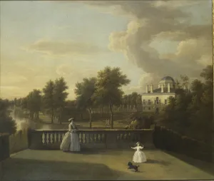 View of Chiswick Villa from a balcony above the Cascade with the lake View of Chiswick Villa from a balcony above the Cascade with the lake