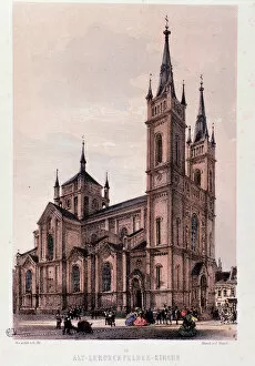 View of the church of Lerchenfelder in Vienna, 1830 (Engraving)