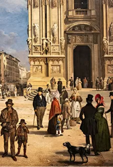Dipinto A Olio Gallery: View of Duomo with the Coperto of Figini, detail, 1838 (oil on canvas)
