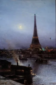 View of the Eiffel Tower at night in 1889 Painting by Alexei Petrovich Bogoliouboff View of the Eiffel Tower at night in 1889 Painting by Alexei Petrovich Bogoliouboff