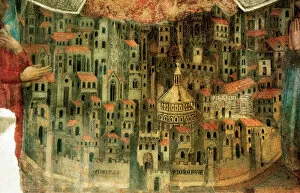 Trecento Collection: View of Florence, detail from La Madonna della Misericordia, 1342 (fresco)