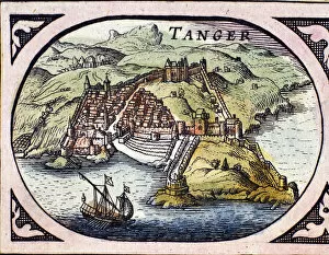 Maps Collection: View of the fortified city of Tangier and the coast, Morocco