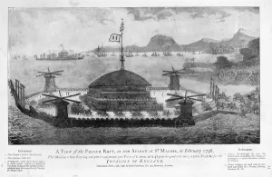 A View of the French Raft at St. Malo, February, 1798 (aquatint) A View of the French Raft at St. Malo, February, 1798 (aquatint)
