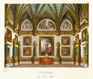 View of the gallery decorated with paintings. Scenography for the opera I due figaro by View of the gallery decorated with paintings. Scenography for the opera I due figaro by