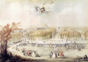 View of the Gardens and the Chateau of Versailles from the Neptune Fountain (gouache) View of the Gardens and the Chateau of Versailles from the Neptune Fountain (gouache)