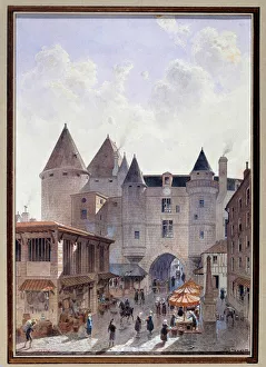 View of the Grand Chatelet from Rue Saint Denis in Paris Watercolour by Theodor Joseph View of the Grand Chatelet from Rue Saint Denis in Paris Watercolour by Theodor Joseph
