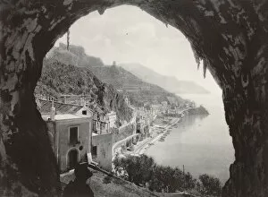 View from the Grotta San Cristofano, Amalfi, Campania, Italy (b / w photo)