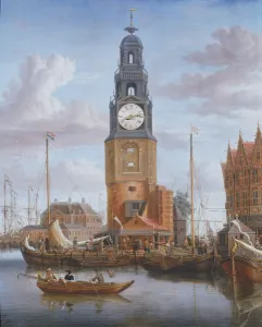 View of the Haringspacker Tower in Amsterdam, with a working clock-face set into View of the Haringspacker Tower in Amsterdam, with a working clock-face set into