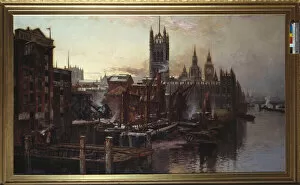 Victorian Pictures Gallery: A View of the Houses of Parliament from the River Thames, London (oil on canvas)