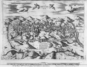 View of Jerusalem, 1570 ? (engraving) (b/w photo) View of Jerusalem, 1570 ? (engraving) (b/w photo)