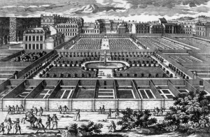 View of the kitchen garden in Versailles at time of Louis XIV, engraving by Aveline View of the kitchen garden in Versailles at time of Louis XIV, engraving by Aveline