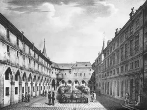 View of the Mens Yard at the Conciergerie Prison, engraved by Alphonse Urruty (1800-70) c View of the Mens Yard at the Conciergerie Prison, engraved by Alphonse Urruty (1800-70) c