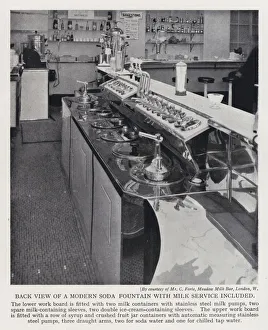Back View of a Modern Soda Fountain with Milk Service included (b/w photo) Back View of a Modern Soda Fountain with Milk Service included (b/w photo)