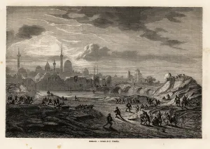 View of Mosul (Iraq), on the banks of the Tiger River, drawing by Eugene Flandin View of Mosul (Iraq), on the banks of the Tiger River, drawing by Eugene Flandin