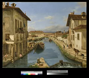 View of Naviglio Canal from the San Marco Bridge in Milan, 1834 (oil on canvas)