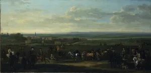 A view of Old Newmarket with figures and horses on the Heath (oil on canvas) A view of Old Newmarket with figures and horses on the Heath (oil on canvas)