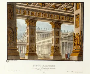 View of the palace where public hearings take place. Scenography for the lyric tragedy View of the palace where public hearings take place. Scenography for the lyric tragedy