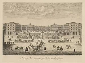Early Xvii Century Gallery: View of the Palace of Versailles, from the main square, 1684 (engraving)