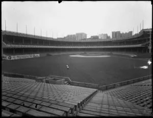 View of the Polo Grounds from the bleachers to the field and grandstand, New York, July 3 View of the Polo Grounds from the bleachers to the field and grandstand, New York, July 3