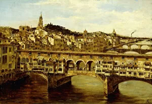 A View of the Ponte Vecchio, Florence, (oil on panel)