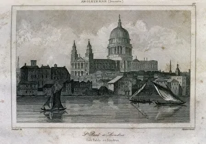 View of Saint Paul's Cathedral in London near the Thames, 19th century (engraving) View of Saint Paul's Cathedral in London near the Thames, 19th century (engraving)