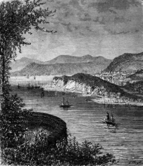 View of the St. Lawrence River in North America. 19th century engraving View of the St. Lawrence River in North America. 19th century engraving