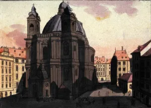 View of St. Peter's Square and Church in Vienna, Austria Engraving from 1820 View of St. Peter's Square and Church in Vienna, Austria Engraving from 1820