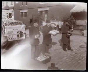 Peddler Gallery: View of street vendors selling figs and other goods near 6th Avenue, New York, c