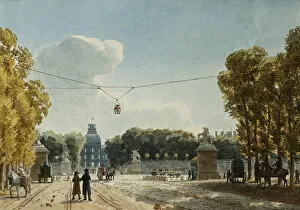 Images Dated 30th December 2011: A View of the Tuileries from the Champs-Elysees, (black chalk, pen and brown ink