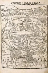 Louvain Gallery: View of Utopia, 1516 (woodcut)