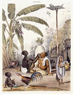 The Village Barber, 1842 (hand coloured lithograph)