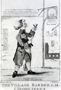 The Village Barber L. M. Inglaterra, engraved by James Bretherton (1750-99), 1772 The Village Barber L. M. Inglaterra, engraved by James Bretherton (1750-99), 1772