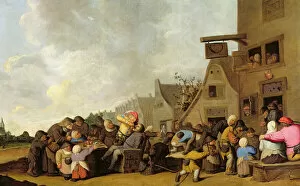 A Village Scene with a Dentist Pulling Teeth and Peasants Fighting Outside a Tavern, c