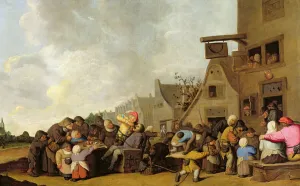 A Village Scene with a Dentist Pulling Teeth and Peasants Fighting Outside a Tavern, c A Village Scene with a Dentist Pulling Teeth and Peasants Fighting Outside a Tavern, c