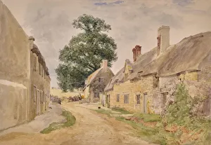Village scene, street through thatched buildings, 1800-65 (Watercolour) Village scene, street through thatched buildings, 1800-65 (Watercolour)