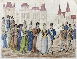 Village wedding under Charles V - Engraving 19th century Village wedding under Charles V - Engraving 19th century