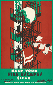 Vintage Poster of a New York City Fire Escape, 1937 (silkscreen print) Vintage Poster of a New York City Fire Escape, 1937 (silkscreen print)