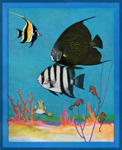 Vintage Print of a Saltwater Aquarium with Tropical Fishes, 1922 (screen print) Vintage Print of a Saltwater Aquarium with Tropical Fishes, 1922 (screen print)