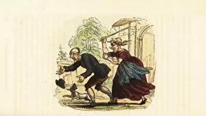 A virago beating a man with a stick. 1831 (engraving)
