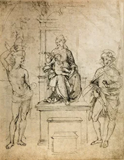 The Virgin, the Baby Jesus, St. Sebastian and St. Rocco; drawing by Raphael. The Louvre, Paris