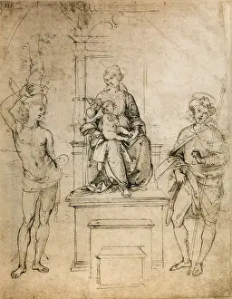 The Virgin, the Baby Jesus, St. Sebastian and St. Rocco; drawing by Raphael. The Louvre, Paris The Virgin, the Baby Jesus, St. Sebastian and St. Rocco; drawing by Raphael. The Louvre, Paris
