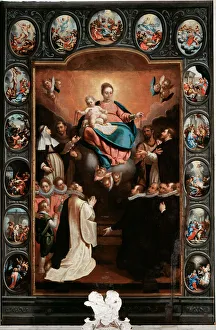 Virgin with child and mysteries of the rosary - Painting by Bernardo Castello (1557-1629 Virgin with child and mysteries of the rosary - Painting by Bernardo Castello (1557-1629