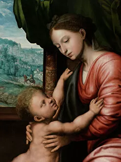 Madonna & Child Gallery: Detail of Virgin with Child (oil on panel)